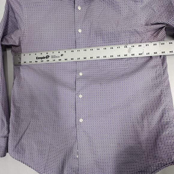 Pronto Uomo Men Shirt XL Purple White Button Up Long Sleeve No Iron Cotton FLAW - Picture 4 of 6